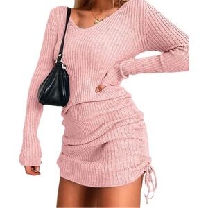 Autumn drawstring dress in pink